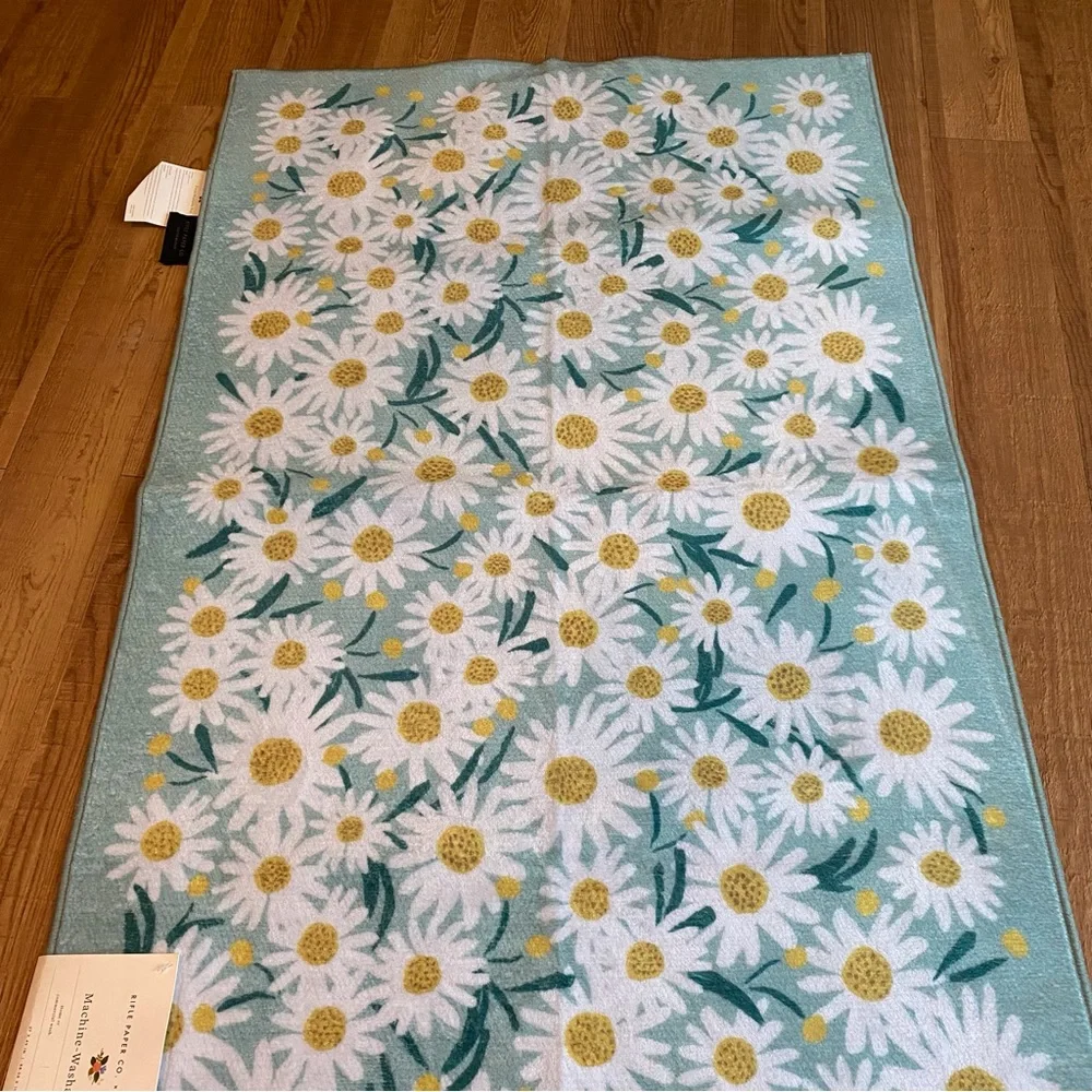 Rifle Paper Co. x Loloi Floral blue and White daisy printed machine washable rug
